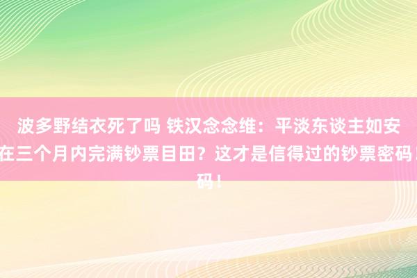 波多野结衣死了吗 铁汉念念维：平淡东谈主如安在三个月内完满钞票目田？这才是信得过的钞票密码！